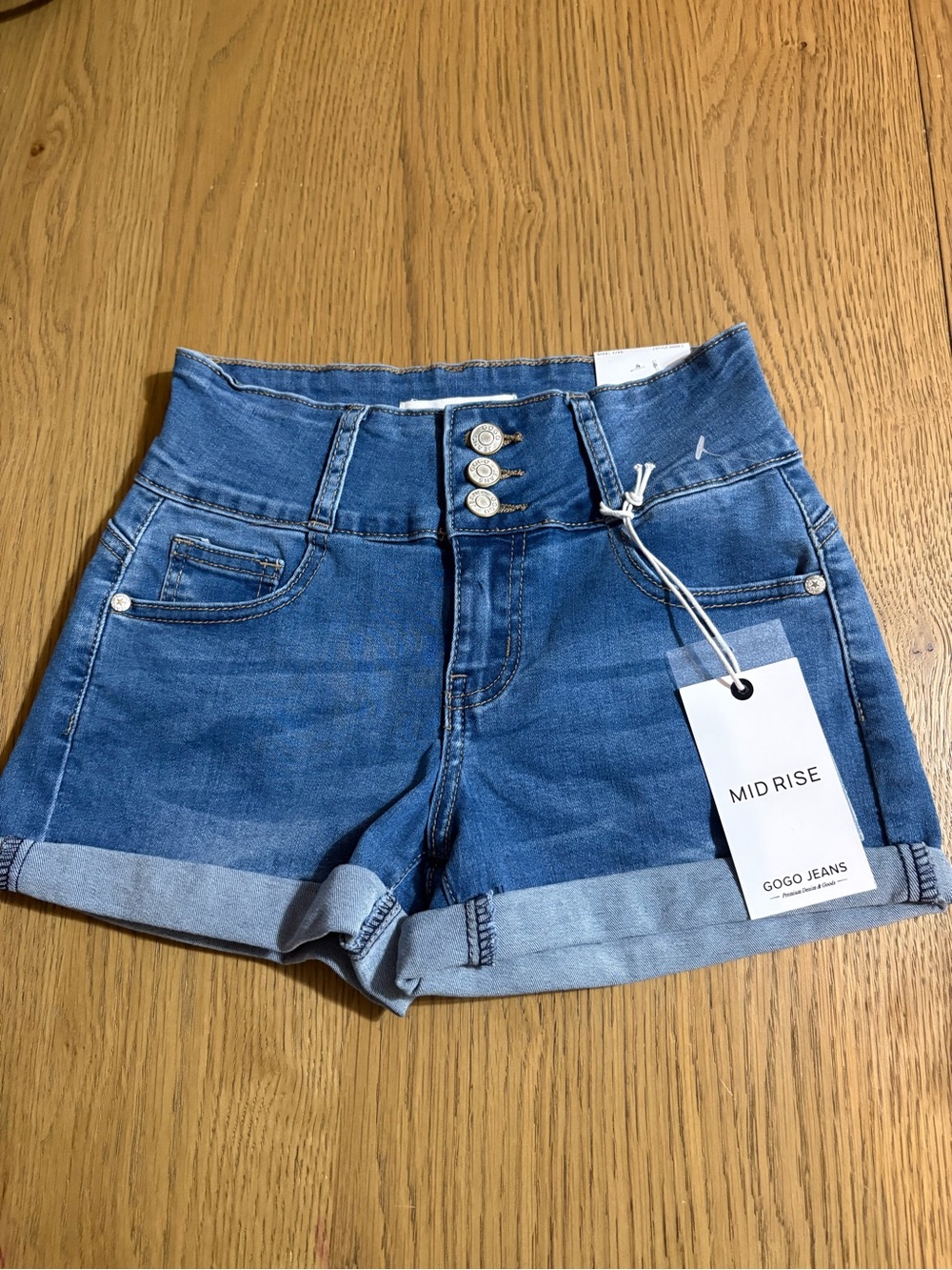 GOGO Mid-Rise Blue Denim Cuffed Shorts